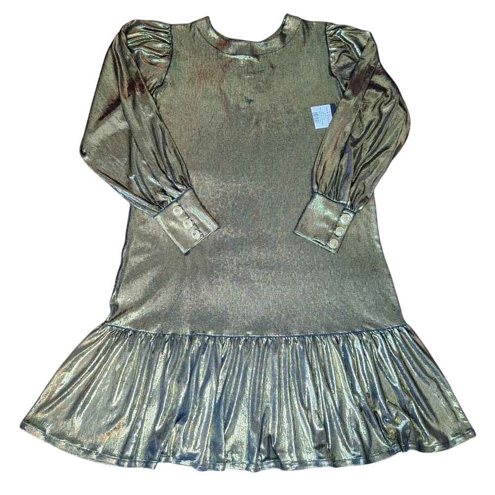Eva Varro Dress Womens Medium Gold Lame Metallic Drop Waist Flounce Mini NWT - M